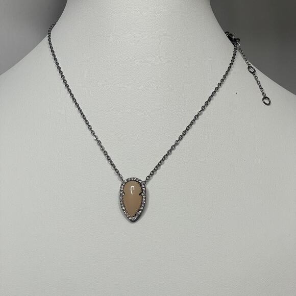 pendant necklace costume jewelry gunmetal gray peach rhinestone boho bohemian - Picture 2 of 11